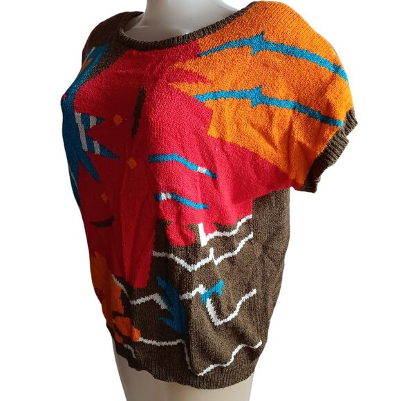 Vintage 90's Breckenridge Womens Abstract Silk & Rayon Short Sleeve Sweater M - Picture 3 of 7